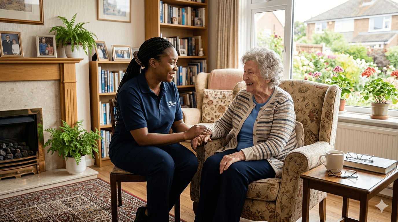 A Drasson Home Care caregiver sharing a warm moment with a senior client
